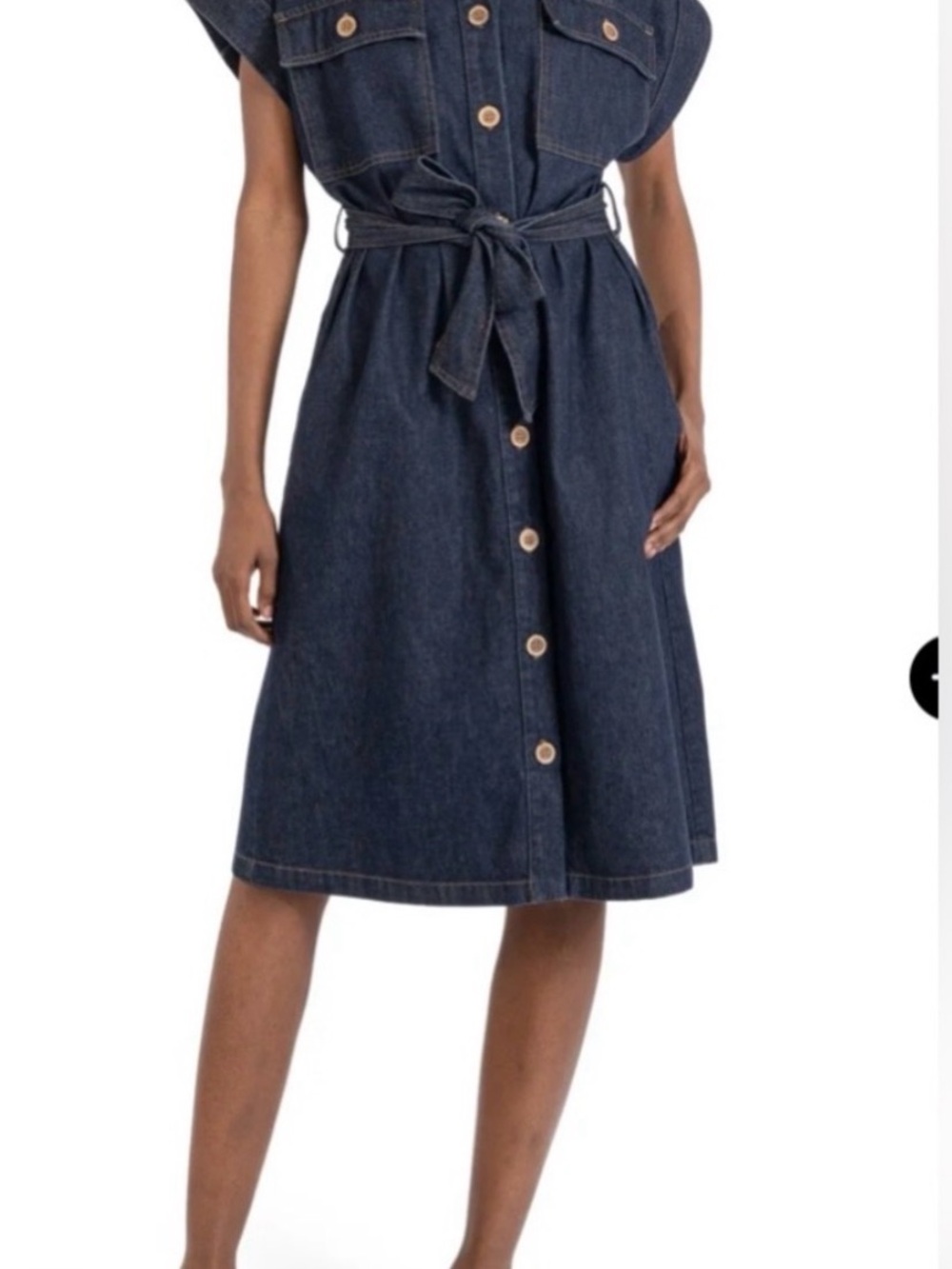 Kut from the Kloth Dark Indigo Denim Midi Shirt Dress with Tie Waist